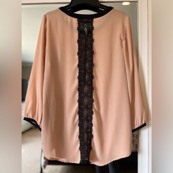 Daniel Rainn Zipper Front & Lace Back Blush Pink Top - Picture 3 of 12